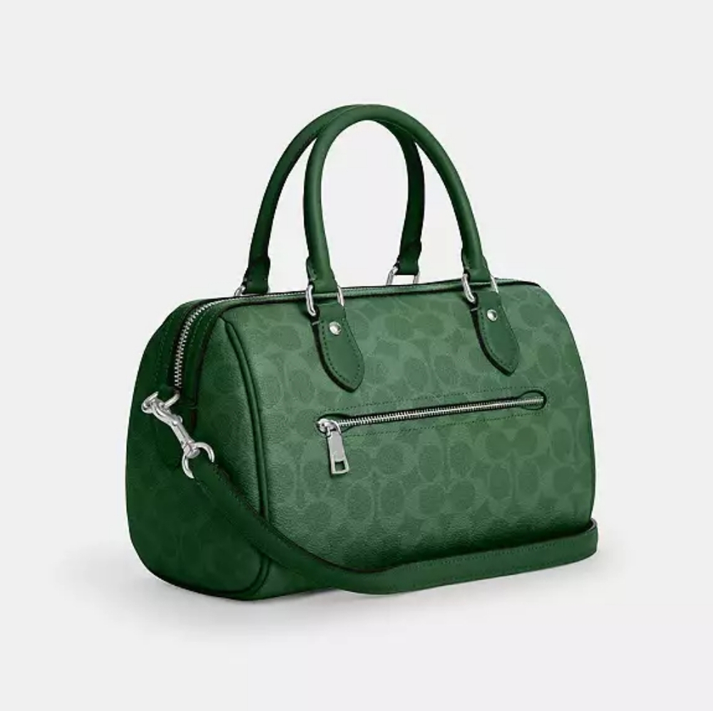 New! Rowan Satchel Bag In Signature Canvas In Silver/Bright Jade - Picture 3 of 6
